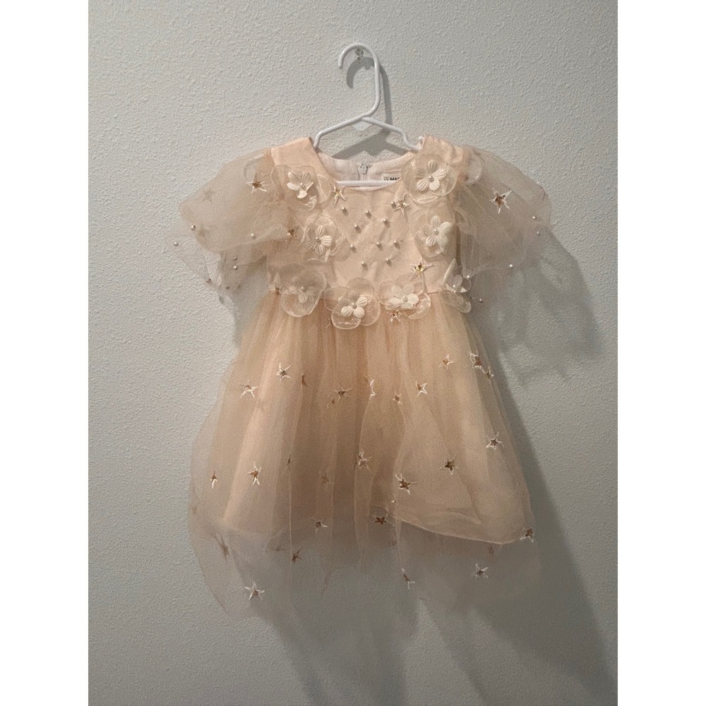 Mark & Mia Kids Peach Tulle Floral Star Pearl Party Dress‎ Size L (3/4)